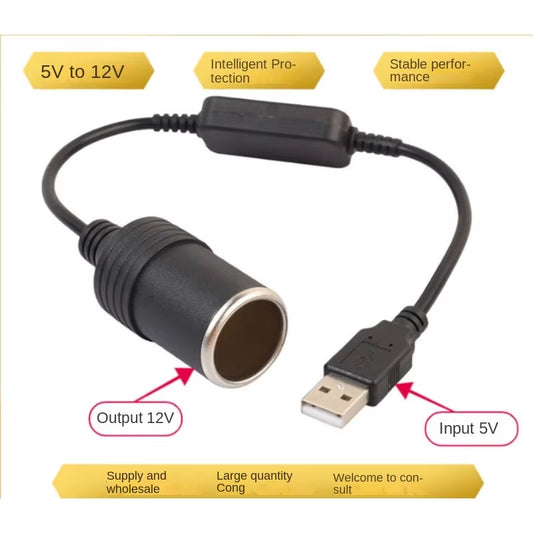 1Pc 5V 2A USB to 12V Cigarette Lighter Socket USB Male to Female Cigarette Lighter Adapter Converter Car Electronics Accessories