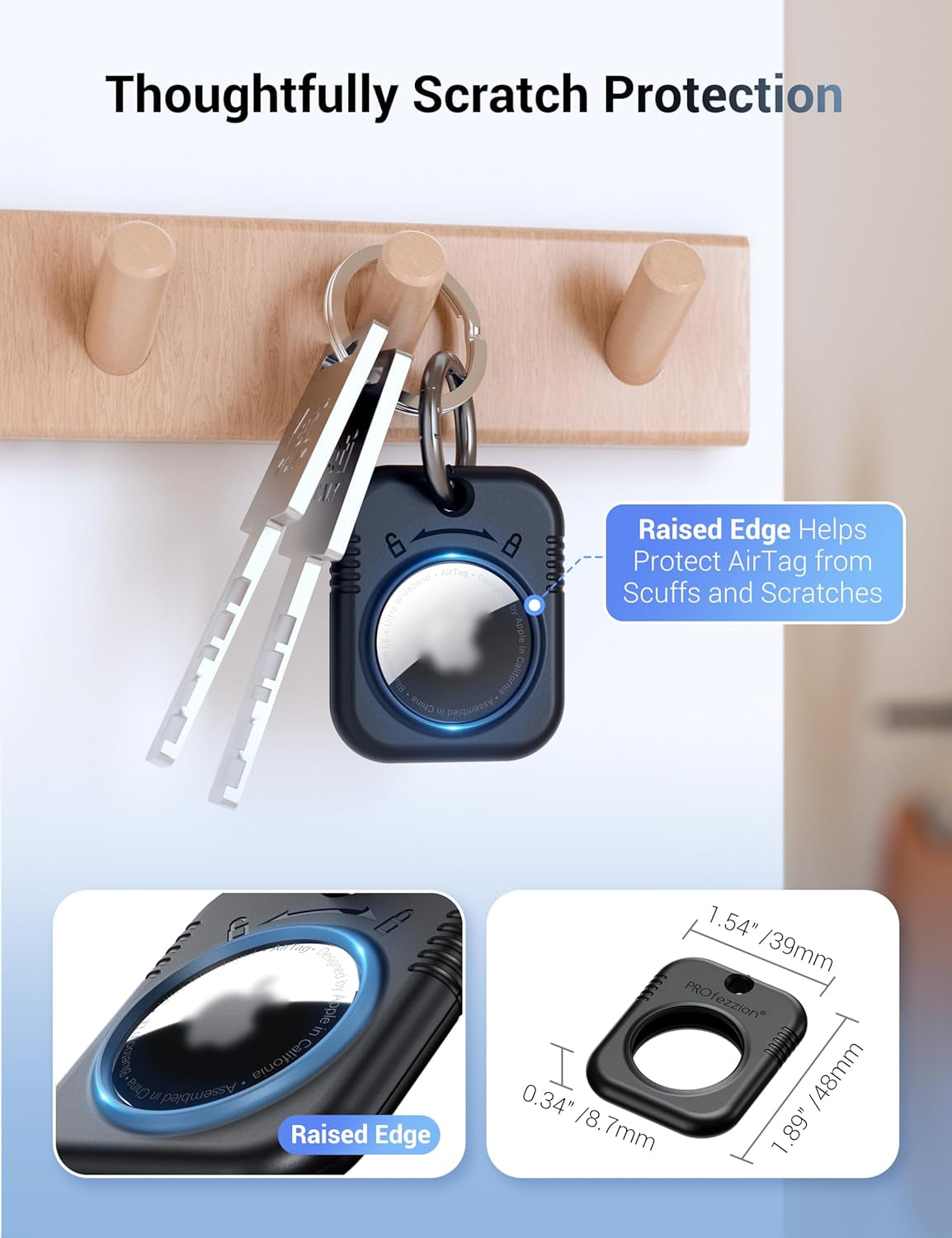 Airtag Holder Airtag Protective Case with Key Ring, Tag & Label Paper, One-Handed Operation, for Dog Collar, Car Keys, Backpack, Children'S Bag, Suitcase (Black 2Pack)