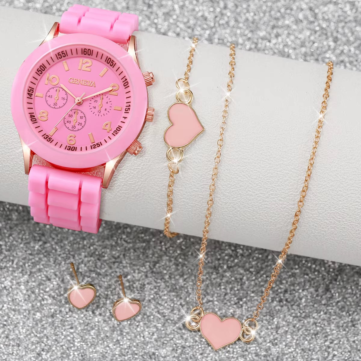 5/6PCS Women Watches Fashion Silicone Band Women Quartz Watches Jewelry Set Reloj Mujer Girls Clock Gift (Without Box)