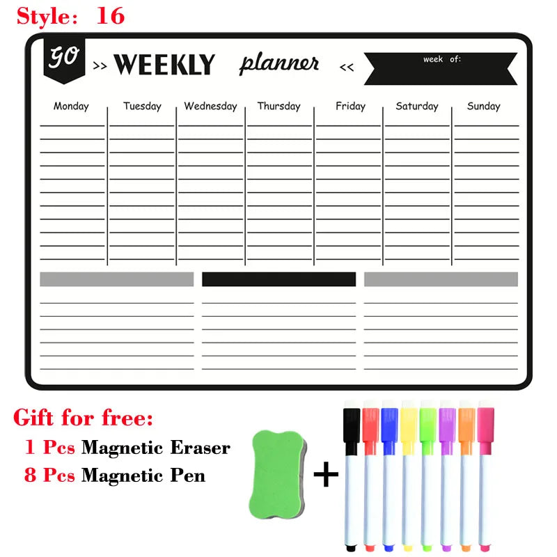 A3 Size Magnetic Monthly Weekly Planner Calendar Table Dry Erase Whiteboard Blackboard Fridge Sticker Message Board Menu