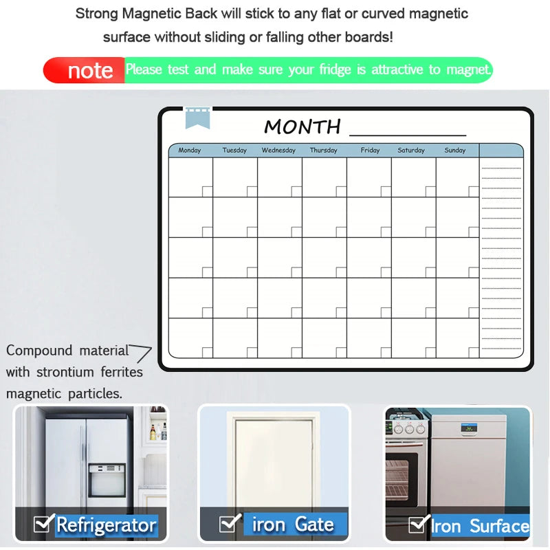 A3 Size Magnetic Monthly Weekly Planner Calendar Table Dry Erase Whiteboard Blackboard Fridge Sticker Message Board Menu