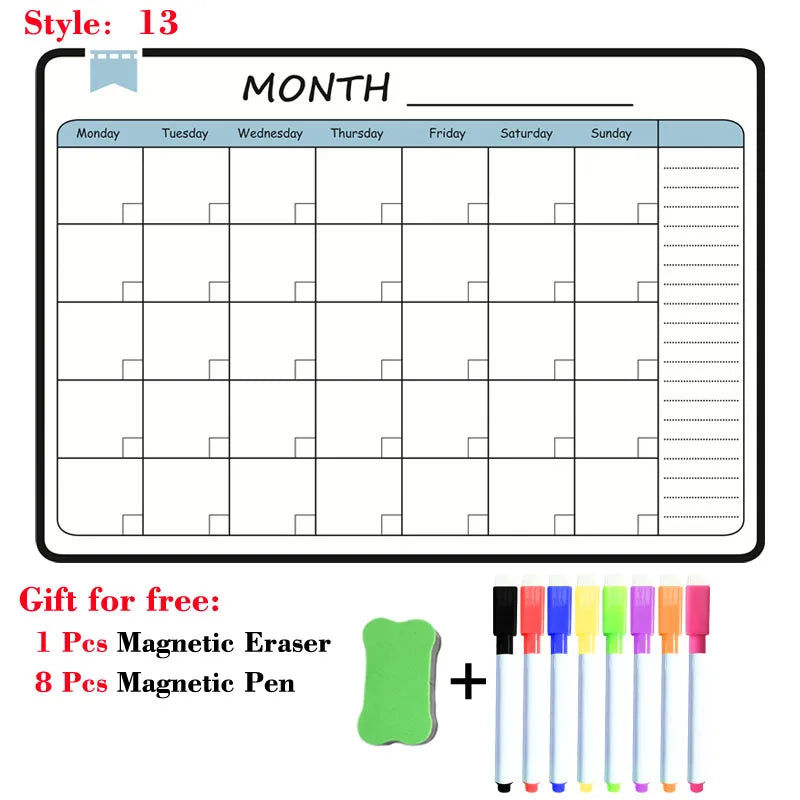 A3 Size Magnetic Monthly Weekly Planner Calendar Table Dry Erase Whiteboard Blackboard Fridge Sticker Message Board Menu