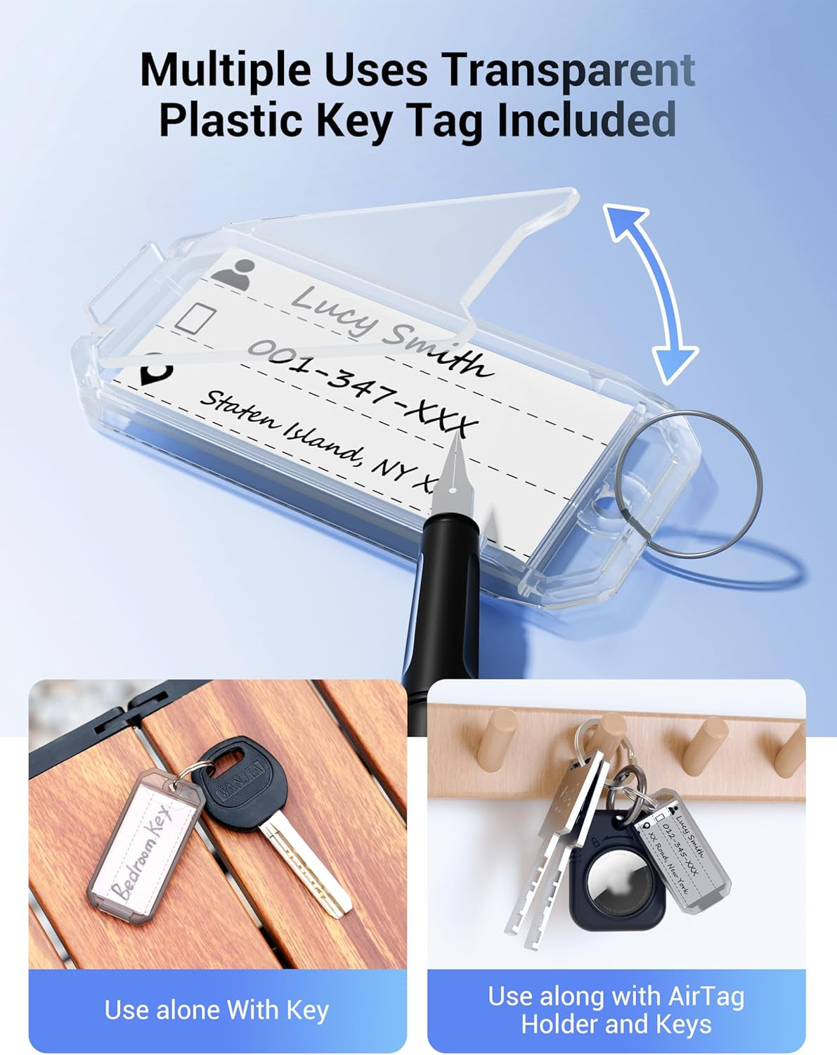 Airtag Holder Airtag Protective Case with Key Ring, Tag & Label Paper, One-Handed Operation, for Dog Collar, Car Keys, Backpack, Children'S Bag, Suitcase (Black 2Pack)